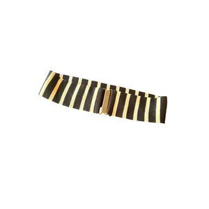Black & White Striped Elastic Stretch Belt With Gold-Tone Metal Clasp